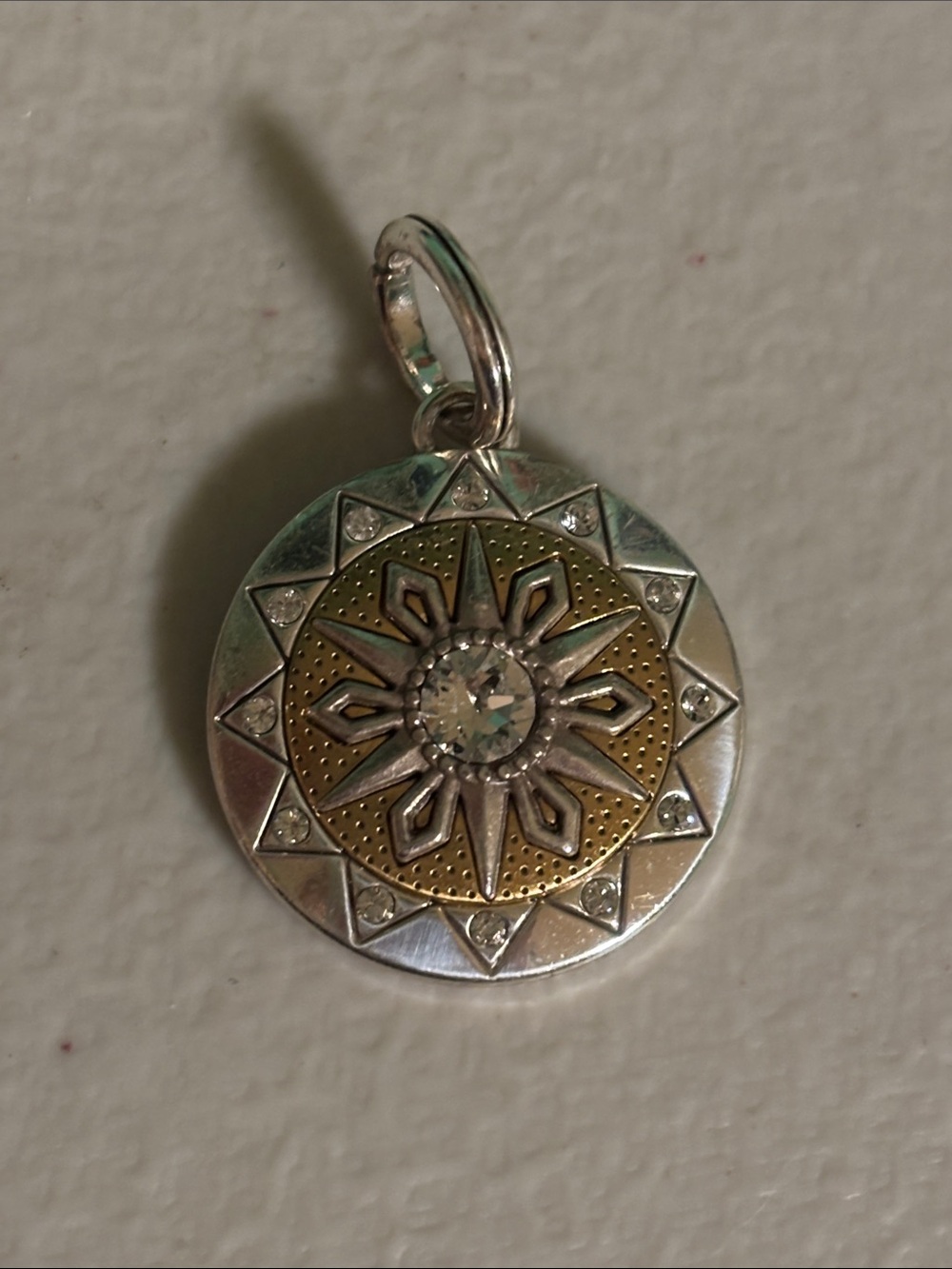 Brighton Two-Tone Sunburst Pendant in Silver and Gold with Clear Crystal